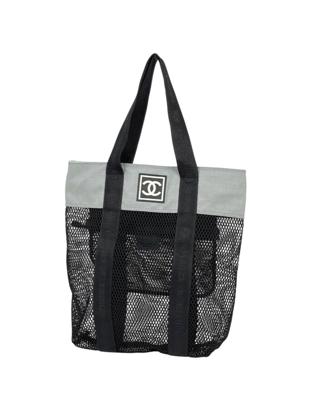 Chanel Sports Line Mesh Tote CC Logo Nylon Canvas Black Gray